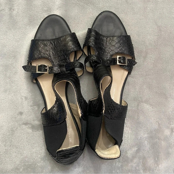 AGL Attilio Giusti Leombruni Leather Snake-print Open Toe Sandals/Black - Picture 3 of 8